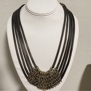 Statement Necklace Multi Strand Gunmetal Chain Industrial Bib Style